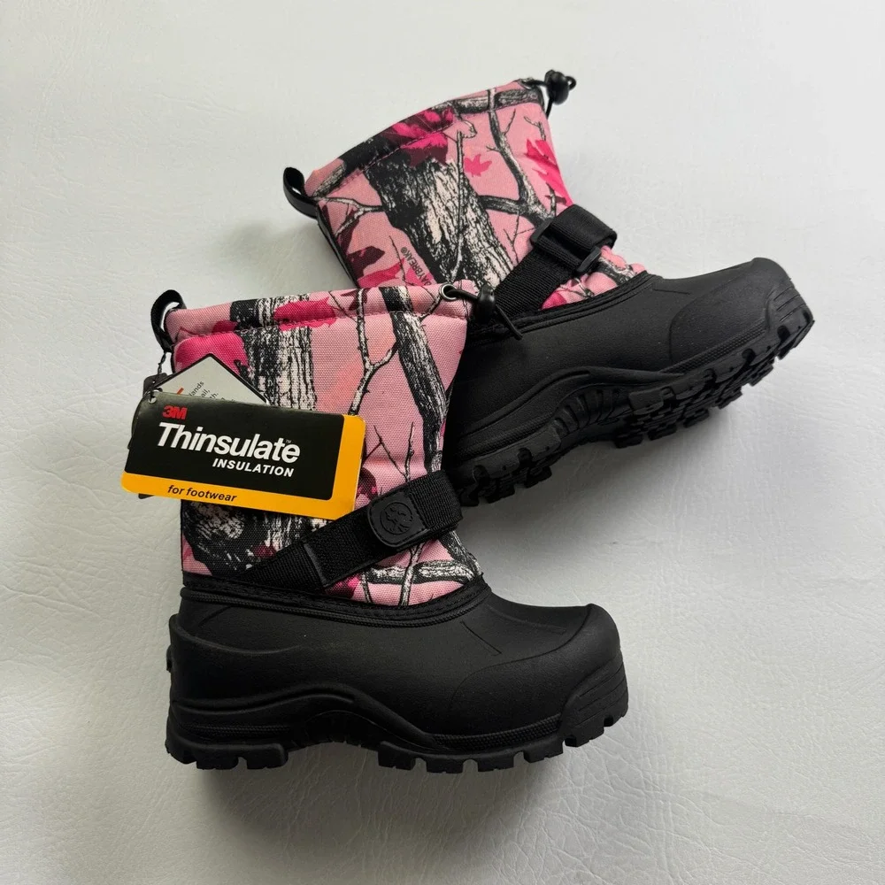 Daybreak Brand Camo Pink Snow Boots Kids Size 11 Thinsulate -25F Reflective NEW
